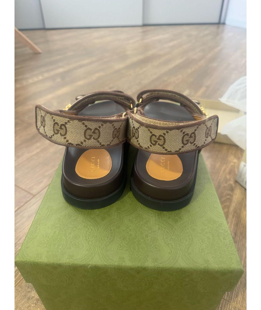 GUCCI Бежевые текстильные сандалии, фото 4