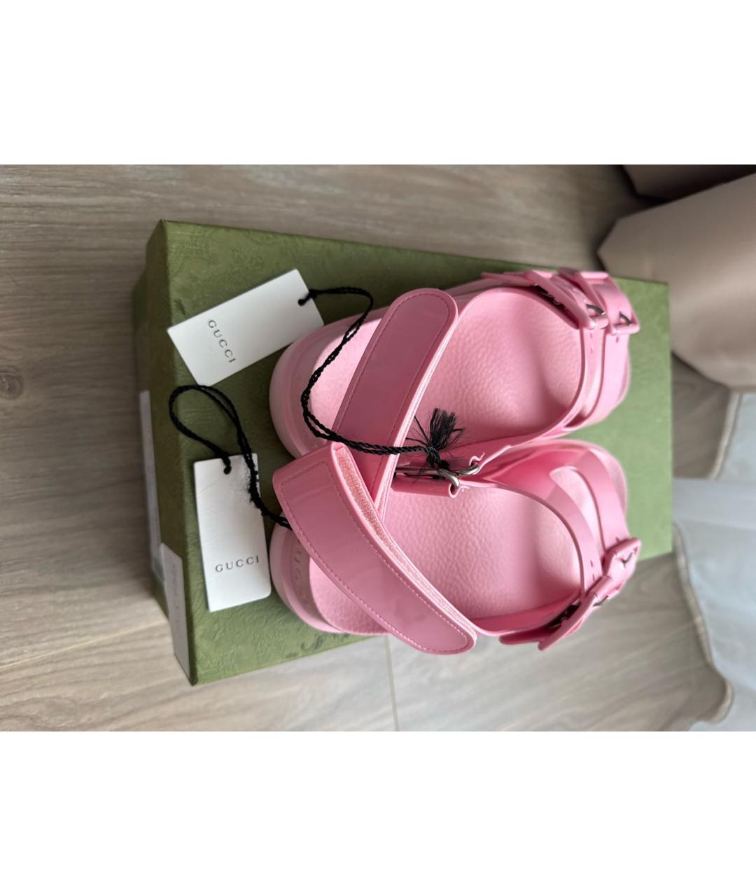 GUCCI Розовые резиновые босоножки, фото 3