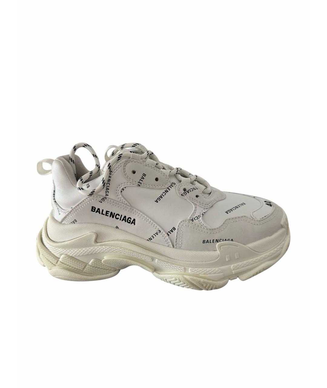 BALENCIAGA Белые кожаные кроссовки, фото 1