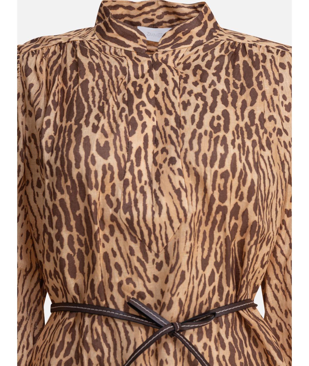ZIMMERMANN Коричневое льняное повседневное платье, фото 3