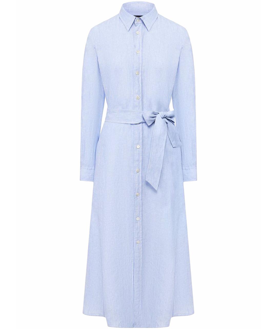 POLO RALPH LAUREN Голубое льняное повседневное платье, фото 1