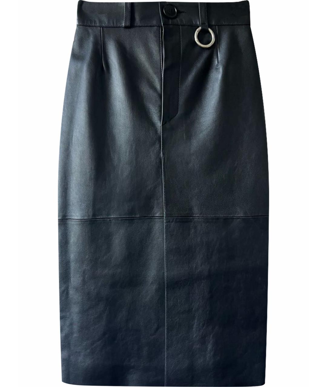 BALENCIAGA Черная кожаная юбка миди, фото 1