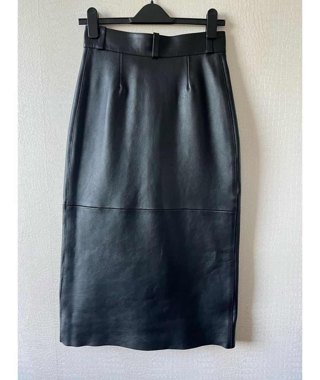 BALENCIAGA Черная кожаная юбка миди, фото 2
