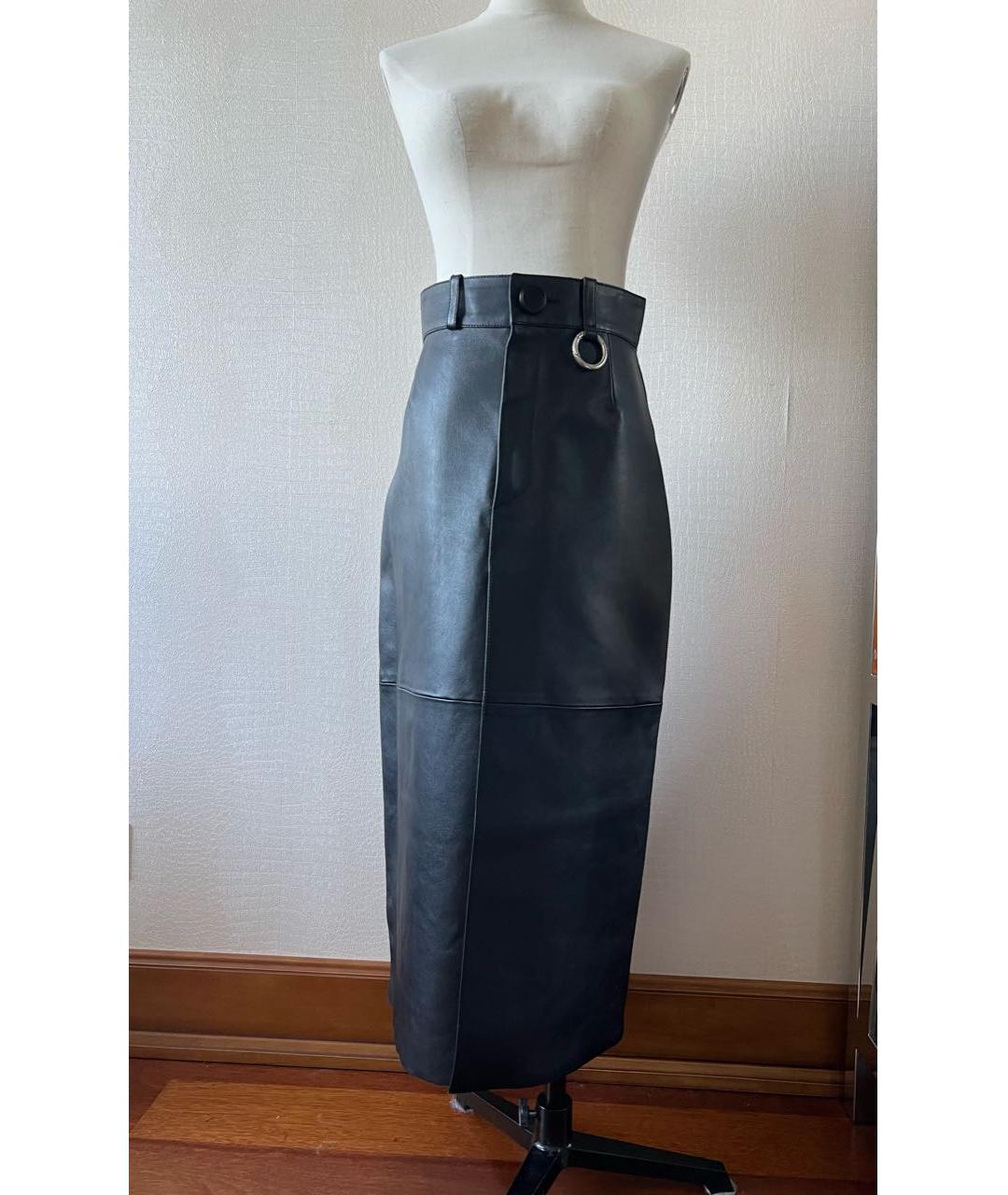 BALENCIAGA Черная кожаная юбка миди, фото 7