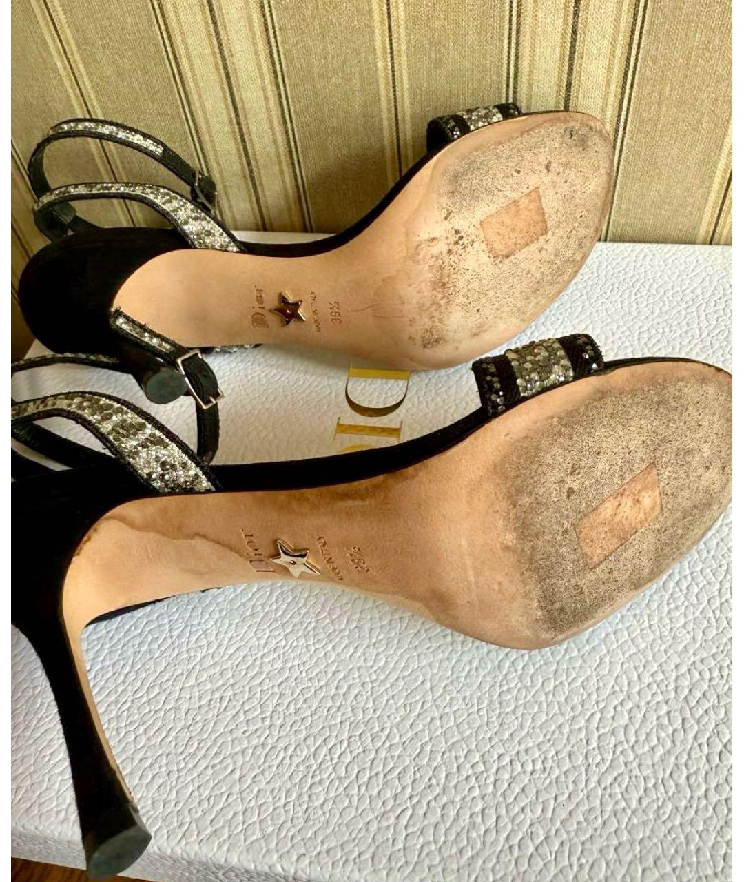 CHRISTIAN DIOR Черные текстильные босоножки, фото 6