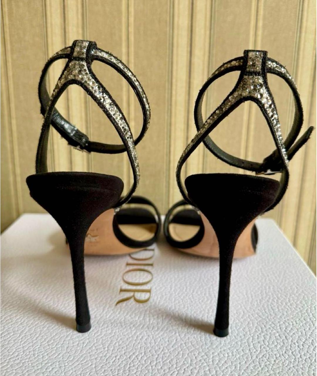 CHRISTIAN DIOR Черные текстильные босоножки, фото 4