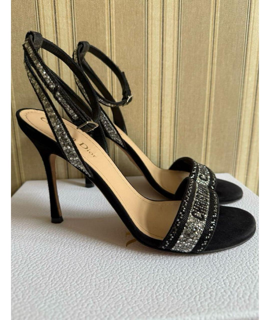 CHRISTIAN DIOR Черные текстильные босоножки, фото 3