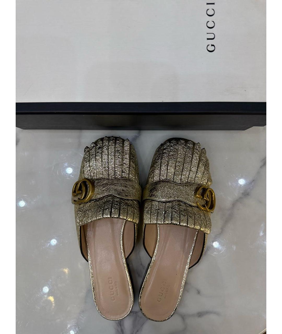 GUCCI Золотые кожаные мюли, фото 3