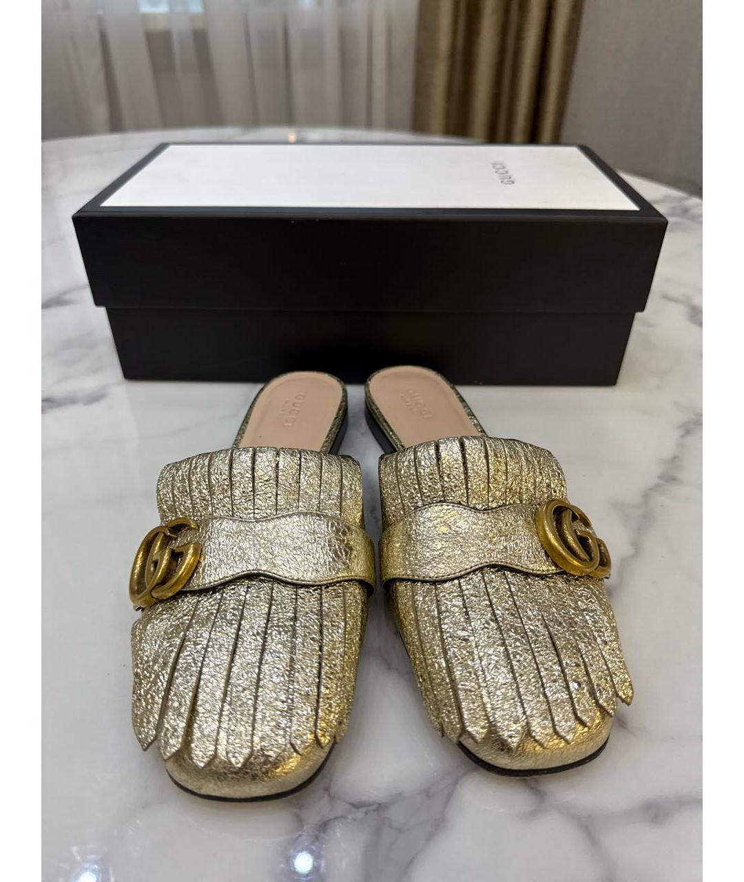 GUCCI Золотые кожаные мюли, фото 2