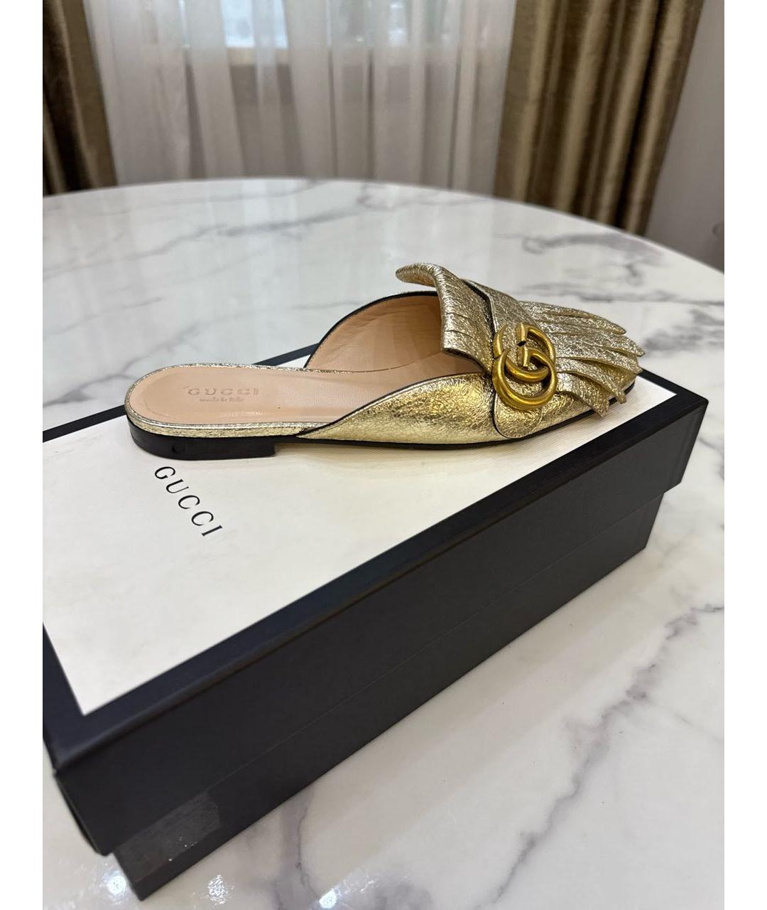 GUCCI Золотые кожаные мюли, фото 5