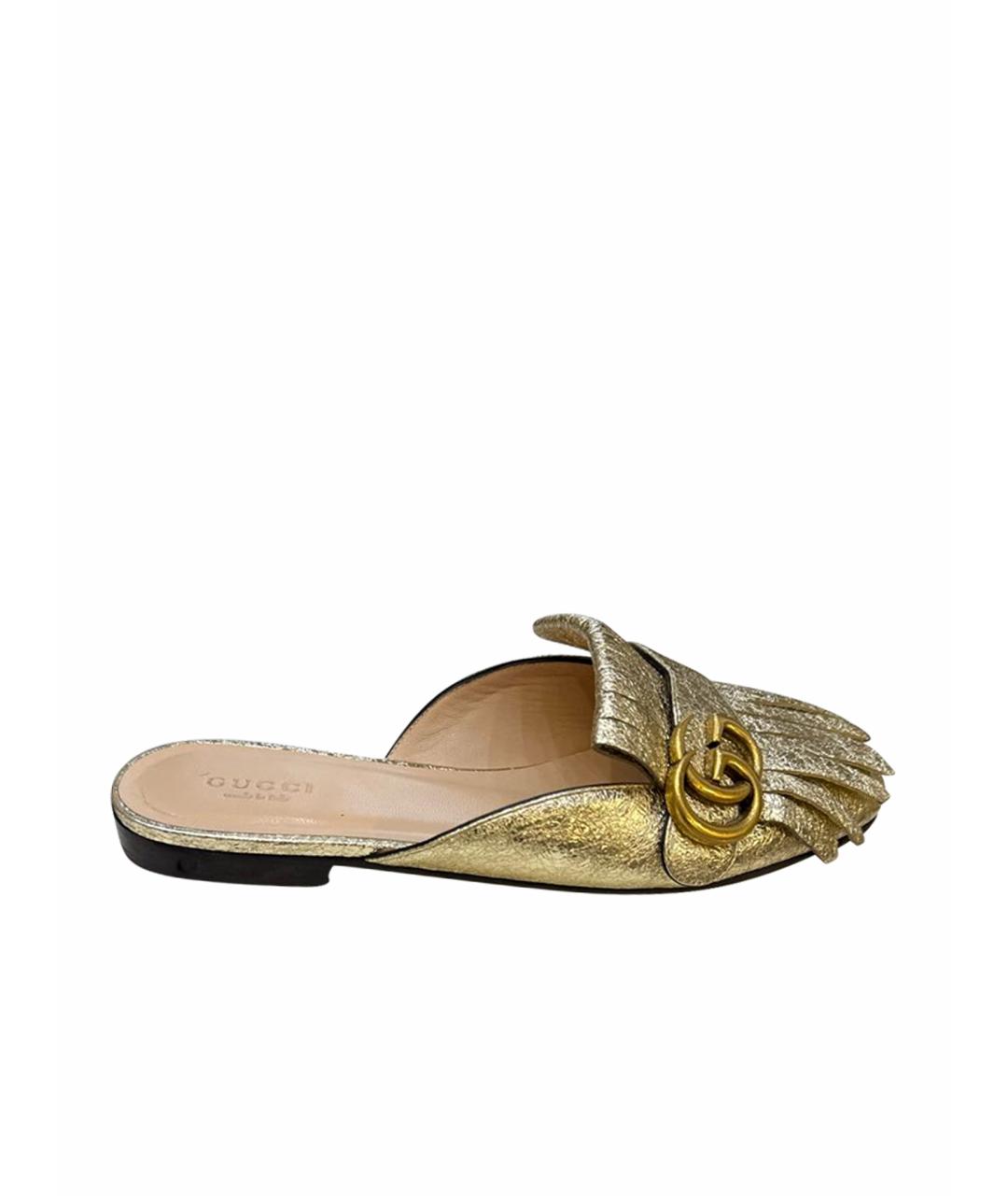 GUCCI Золотые кожаные мюли, фото 1