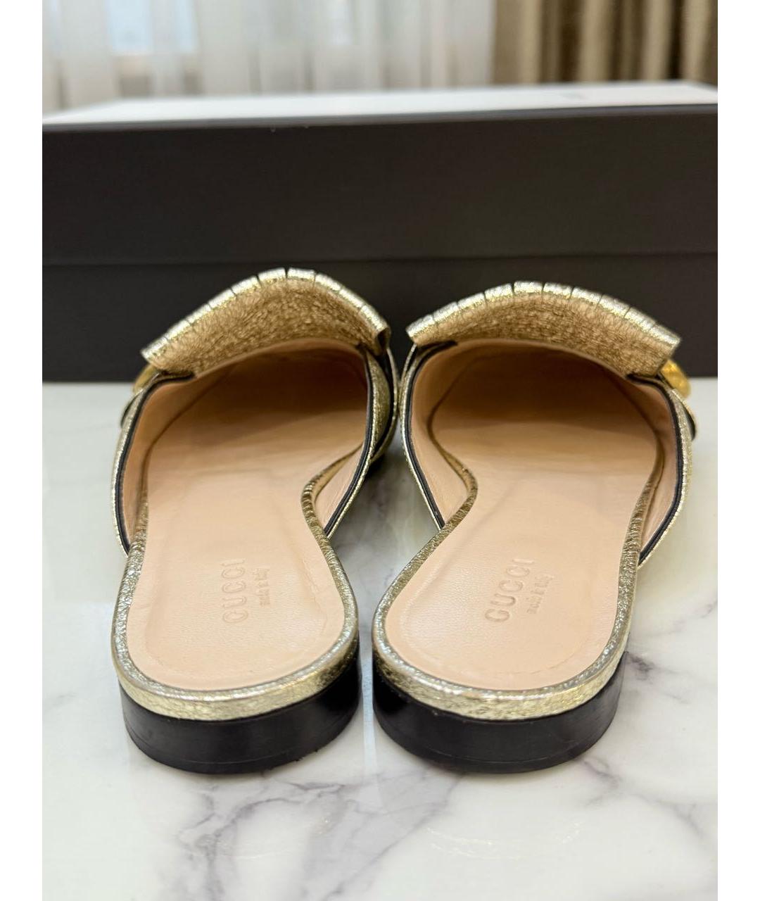 GUCCI Золотые кожаные мюли, фото 4