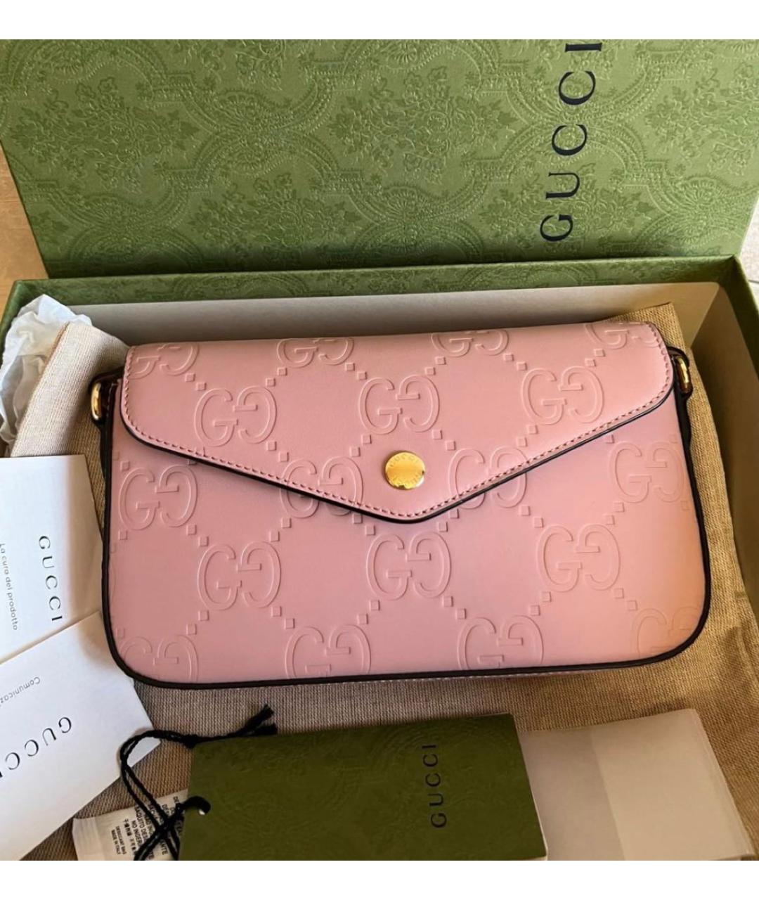 GUCCI Розовая кожаная сумка через плечо, фото 2