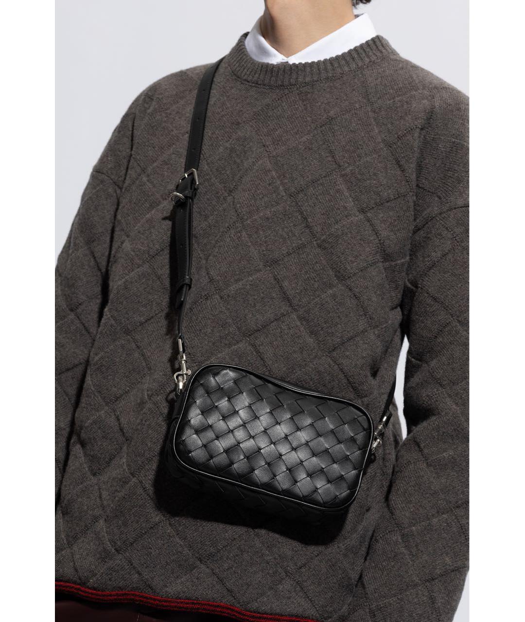 BOTTEGA VENETA Черная кожаная сумка на плечо, фото 7