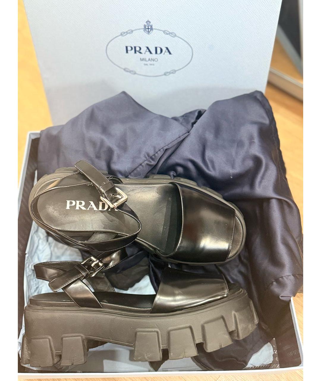 PRADA Черные кожаные босоножки, фото 6