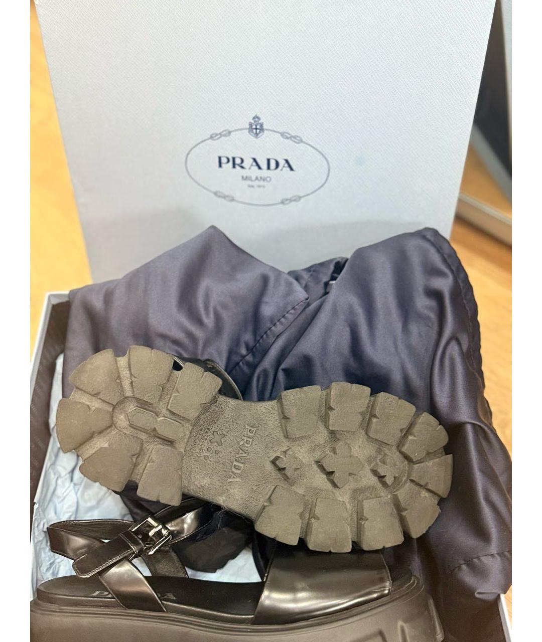 PRADA Черные кожаные босоножки, фото 7