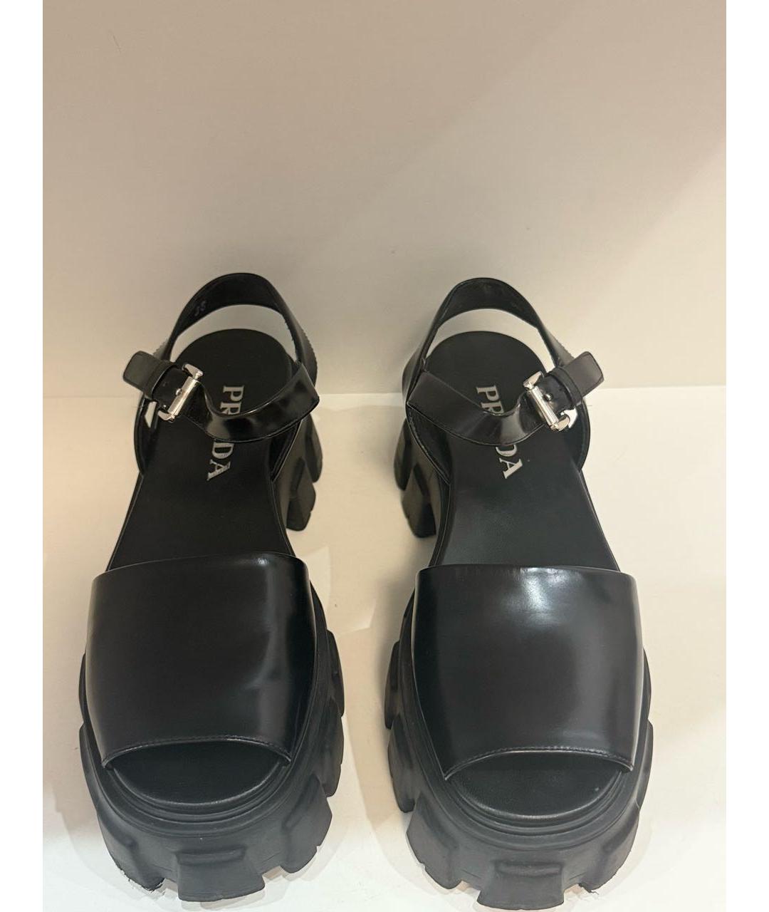 PRADA Черные кожаные босоножки, фото 2
