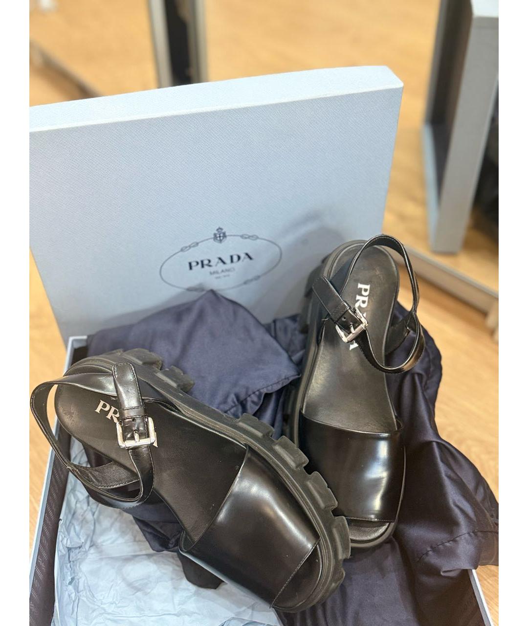 PRADA Черные кожаные босоножки, фото 5