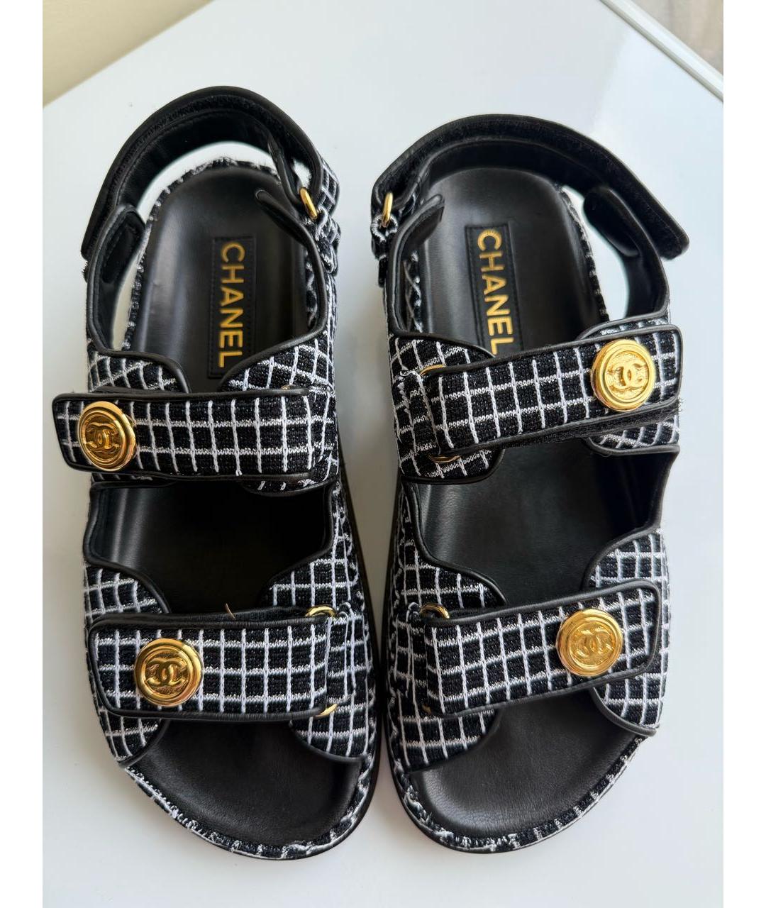 CHANEL Черные кожаные сандалии, фото 2