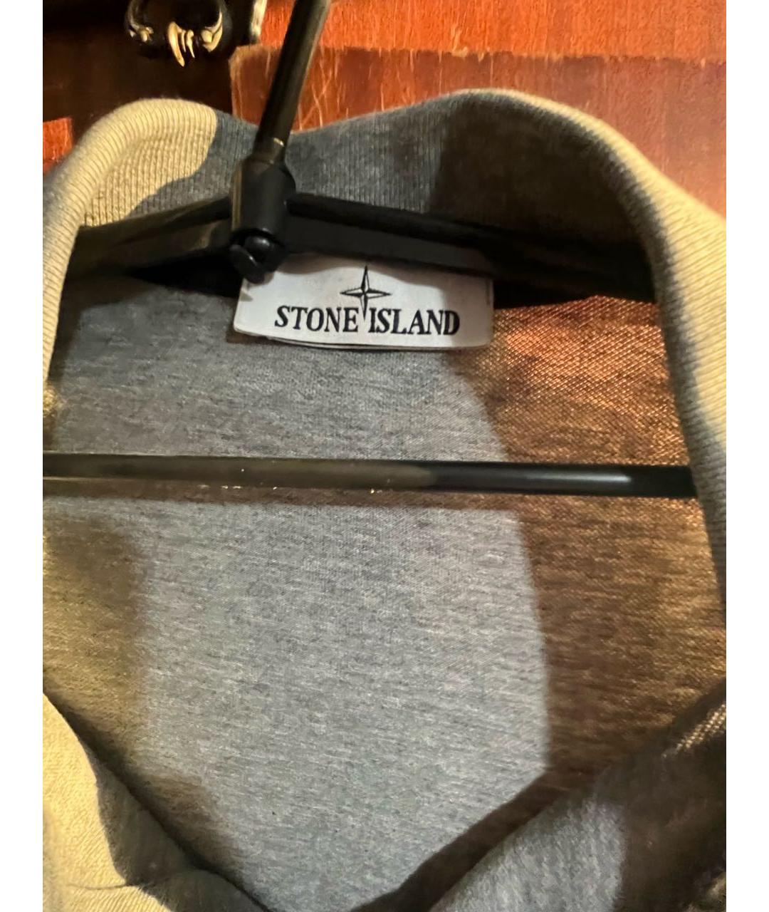 STONE ISLAND Серое хлопковое поло с коротким рукавом, фото 3
