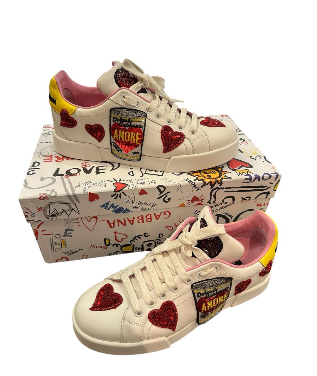 DOLCE&GABBANA Белые кожаные кеды, фото 5