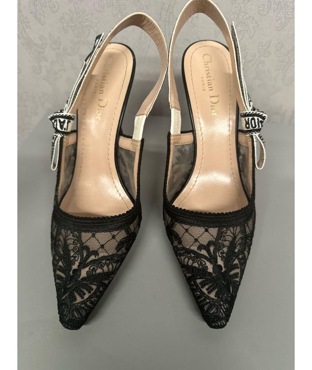 CHRISTIAN DIOR Черные текстильные лодочки на низком каблуке, фото 2