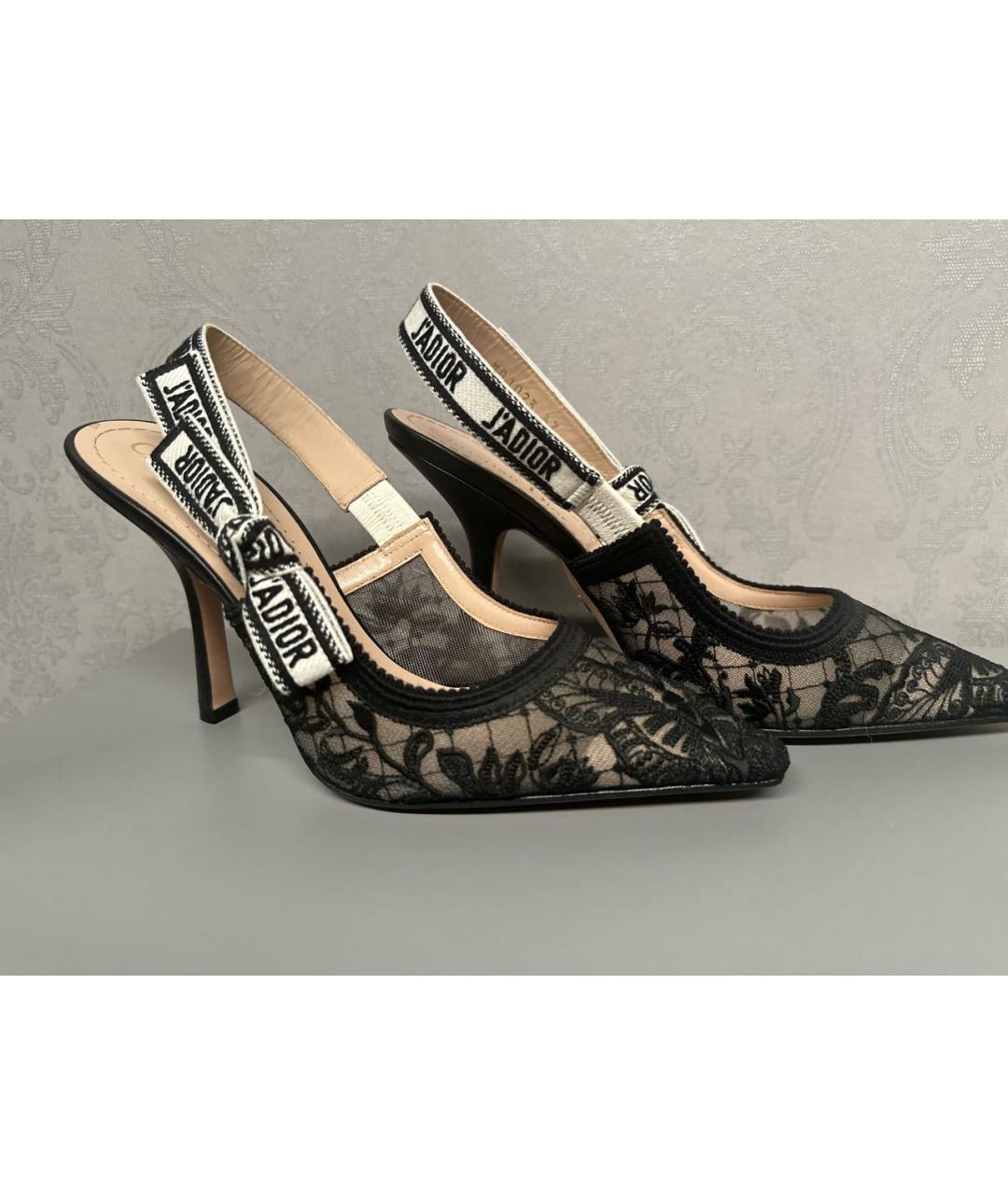 CHRISTIAN DIOR Черные текстильные лодочки на низком каблуке, фото 6