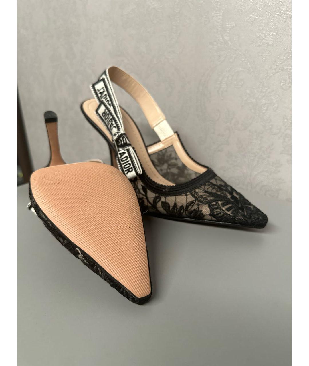 CHRISTIAN DIOR Черные текстильные лодочки на низком каблуке, фото 5