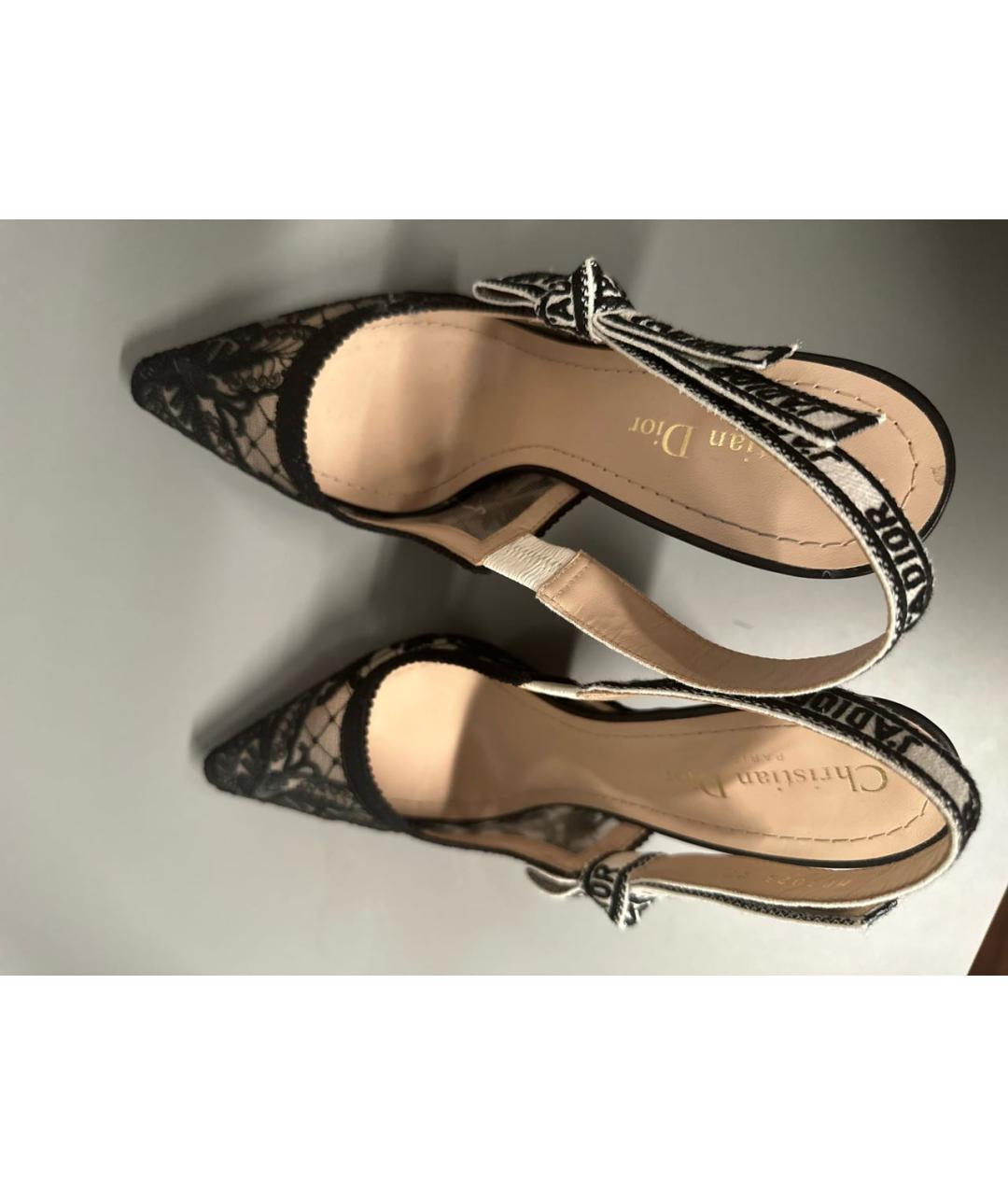 CHRISTIAN DIOR Черные текстильные лодочки на низком каблуке, фото 3