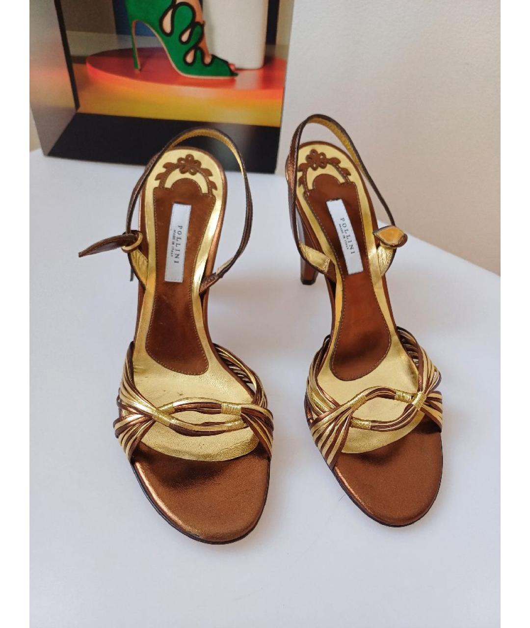 POLLINI Золотые кожаные босоножки, фото 6