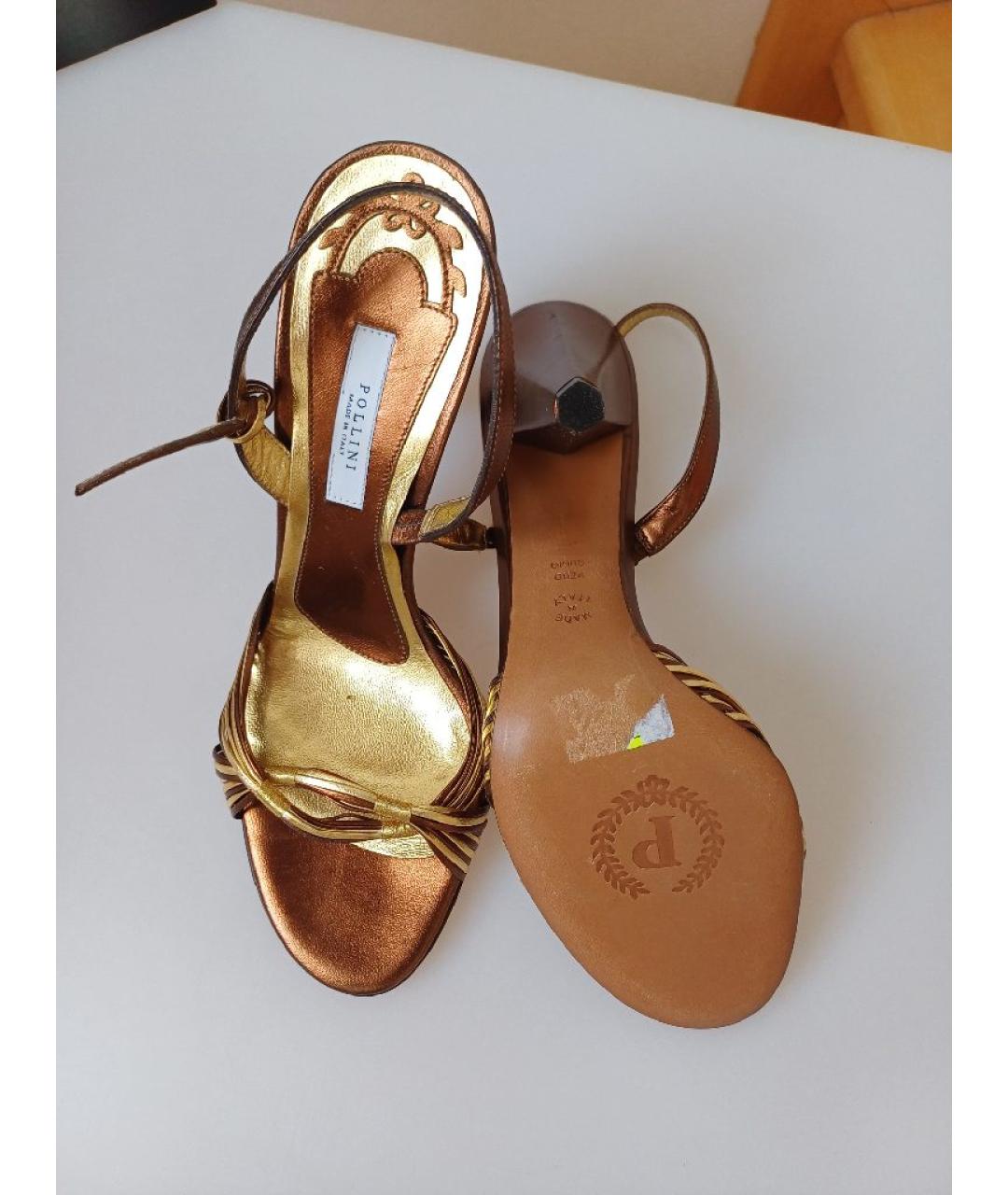 POLLINI Золотые кожаные босоножки, фото 8