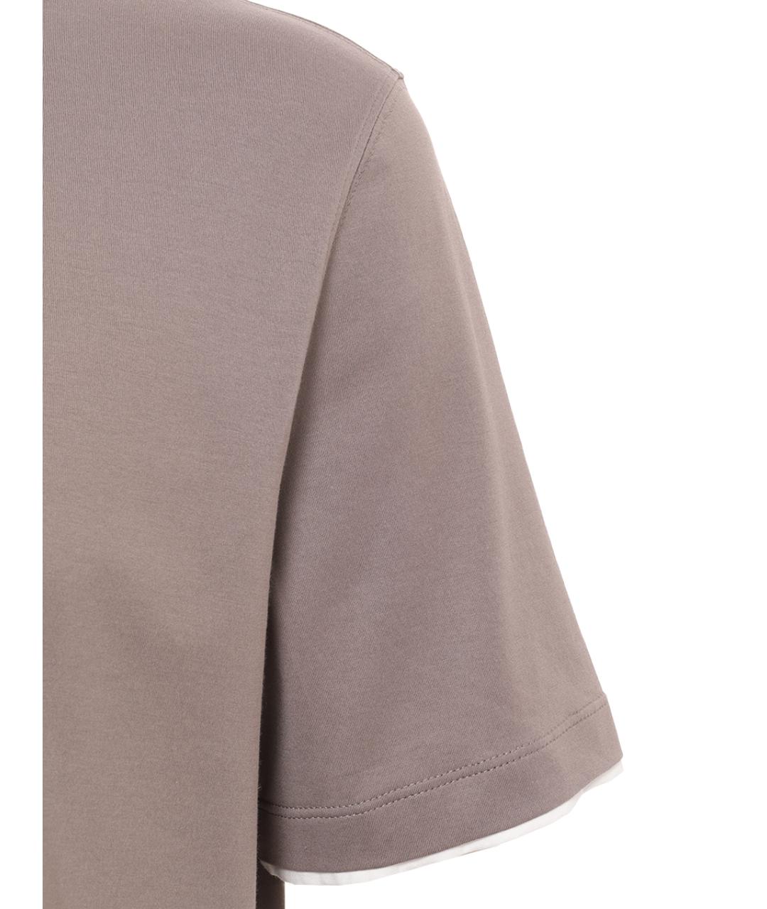 BRUNELLO CUCINELLI Коричневая хлопковая футболка, фото 3