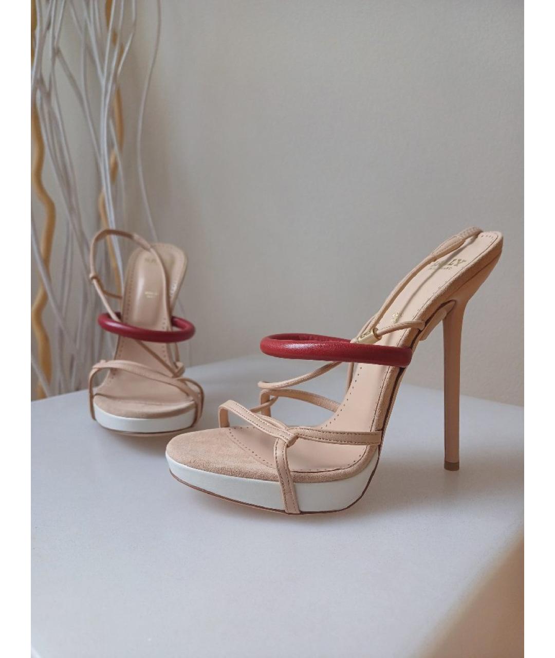 BALLY Бежевые кожаные босоножки, фото 3