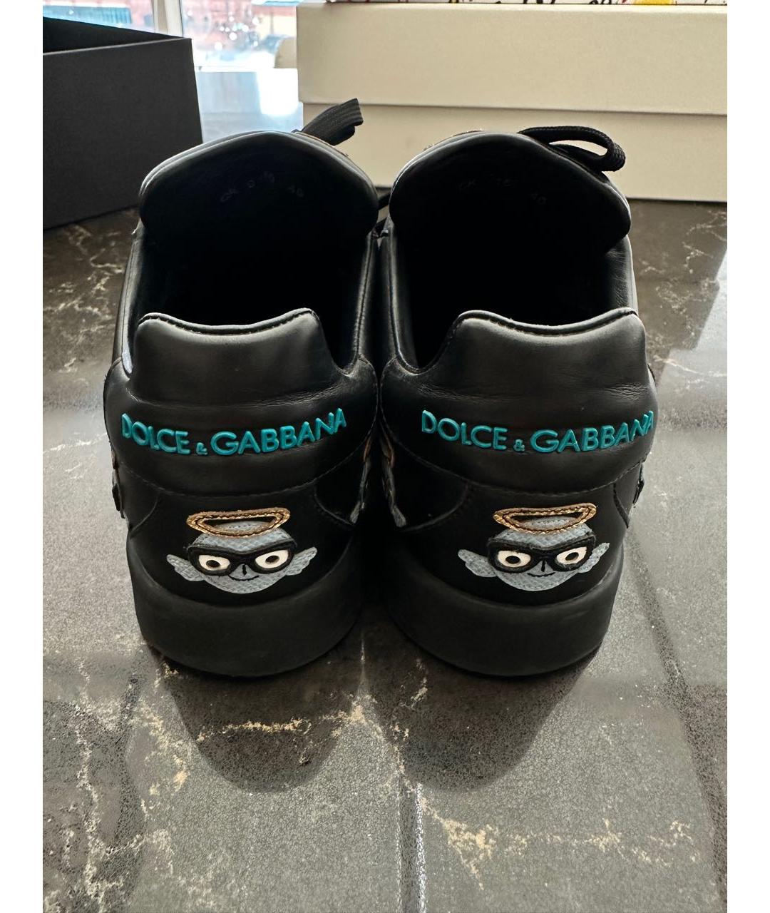 DOLCE&GABBANA Черные кожаные кеды, фото 2