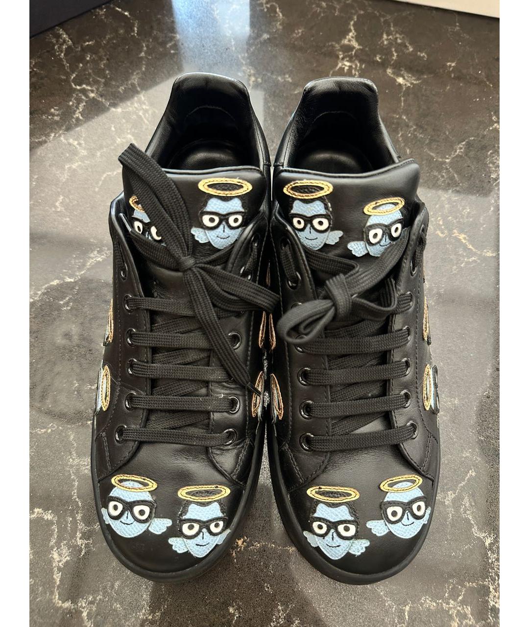 DOLCE&GABBANA Черные кожаные кеды, фото 5
