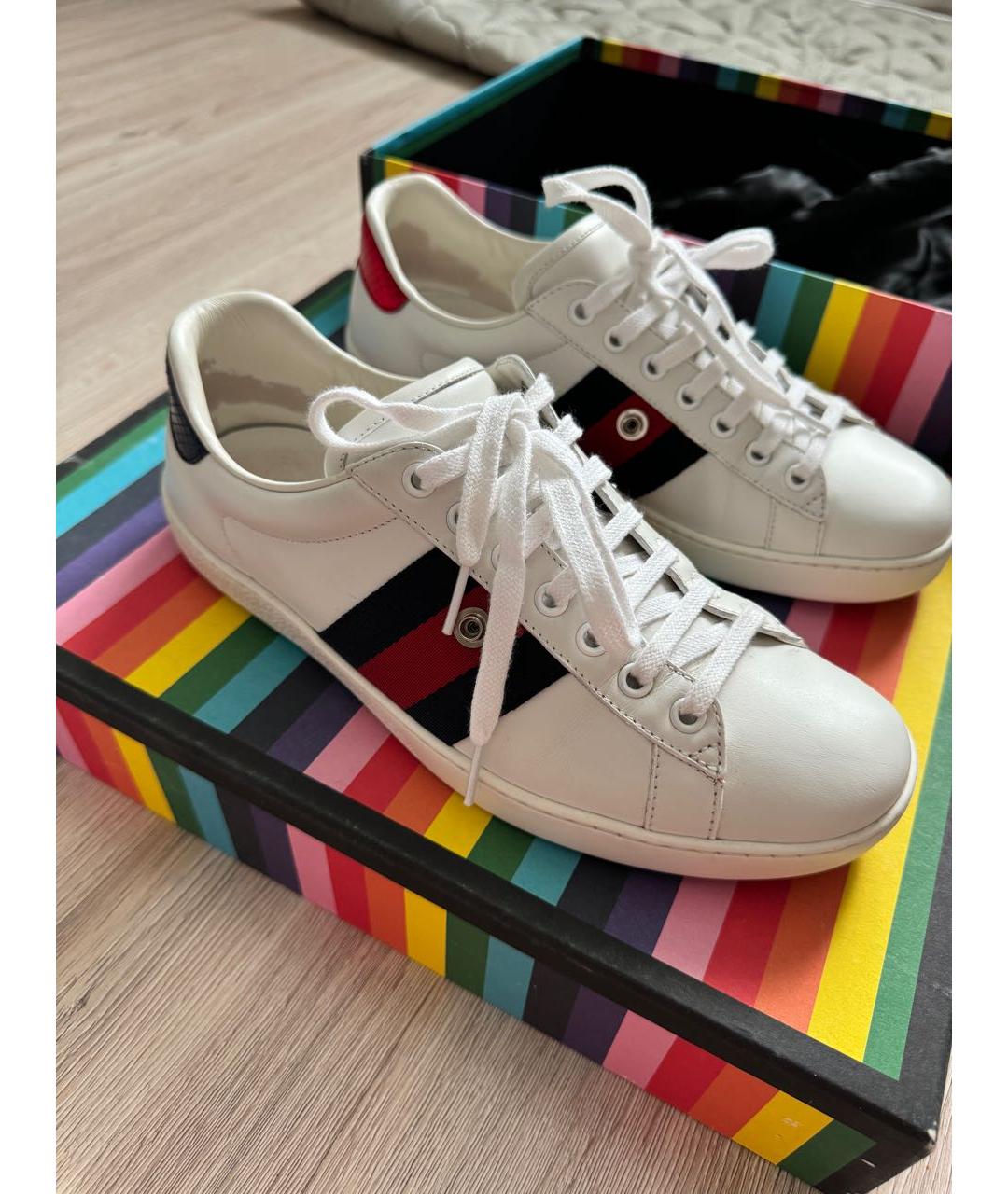 GUCCI Белые кожаные низкие кроссовки / кеды, фото 8
