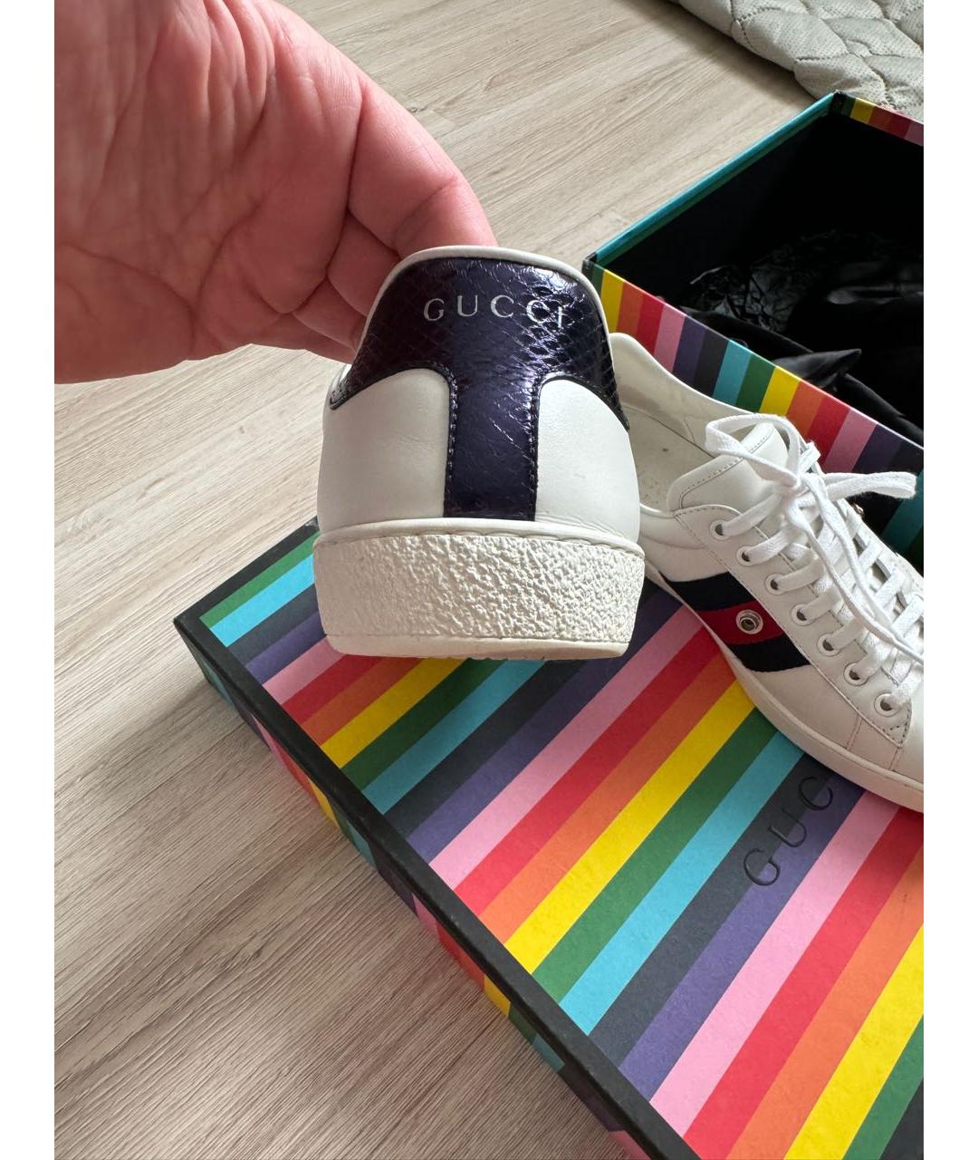 GUCCI Белые кожаные низкие кроссовки / кеды, фото 7