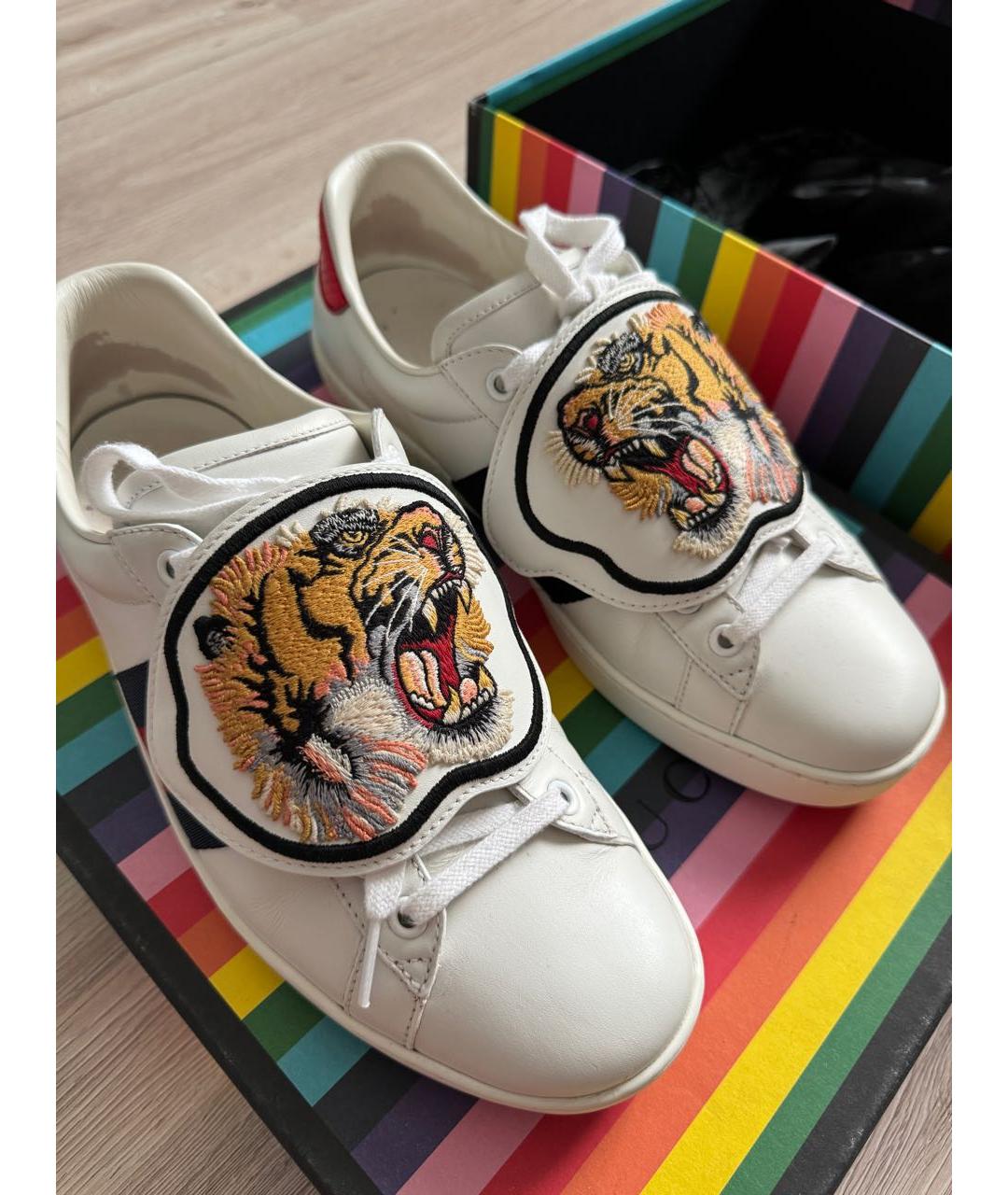 GUCCI Белые кожаные низкие кроссовки / кеды, фото 3