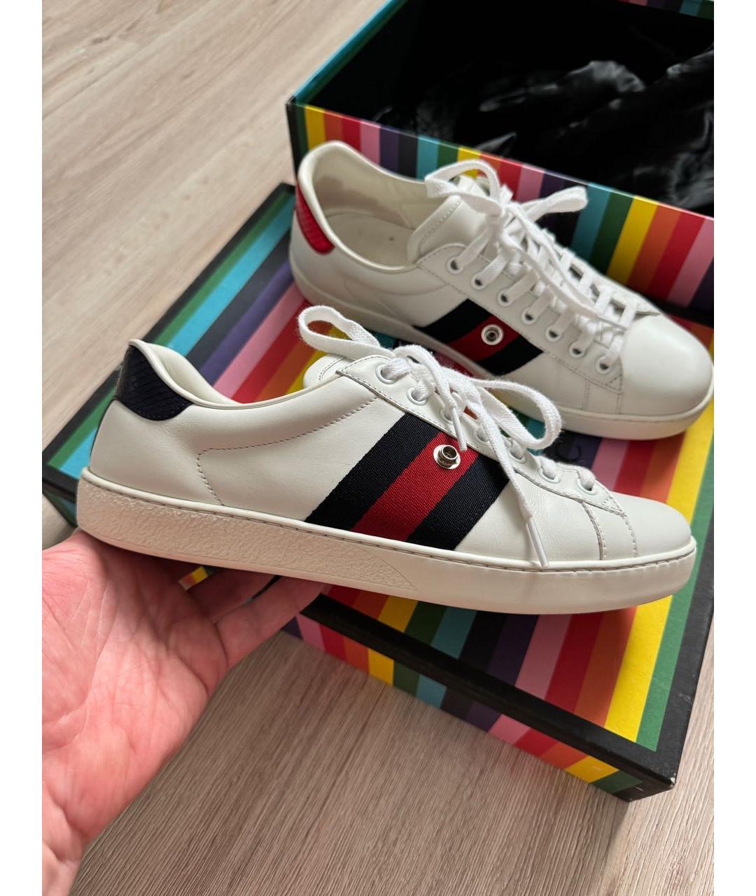 GUCCI Белые кожаные низкие кроссовки / кеды, фото 4