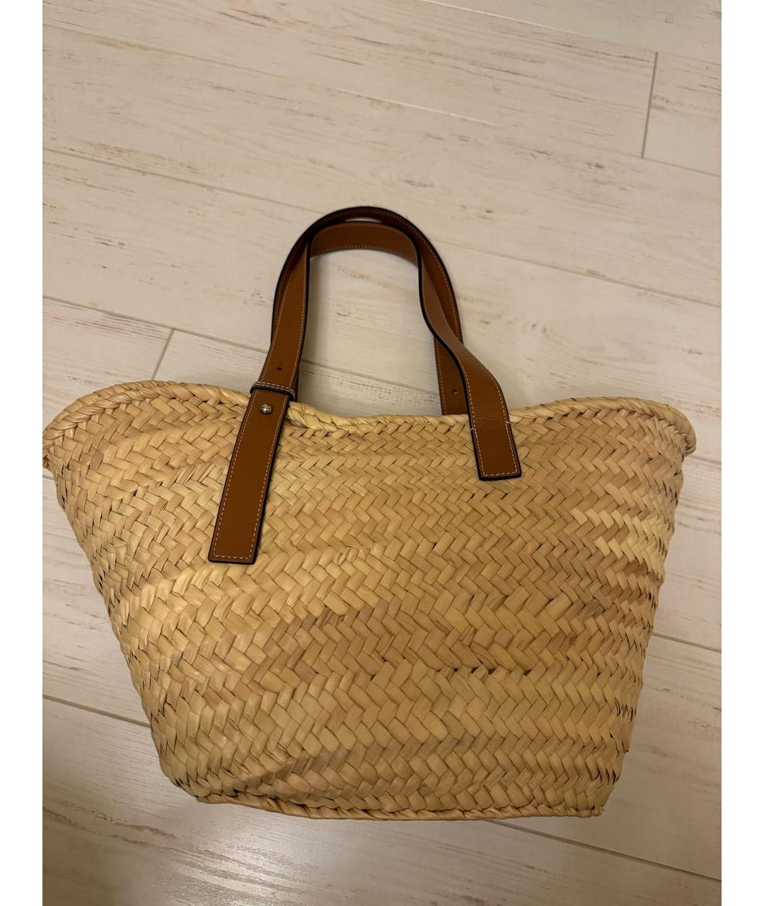 LOEWE Бежевая пелетеная пляжная сумка, фото 3
