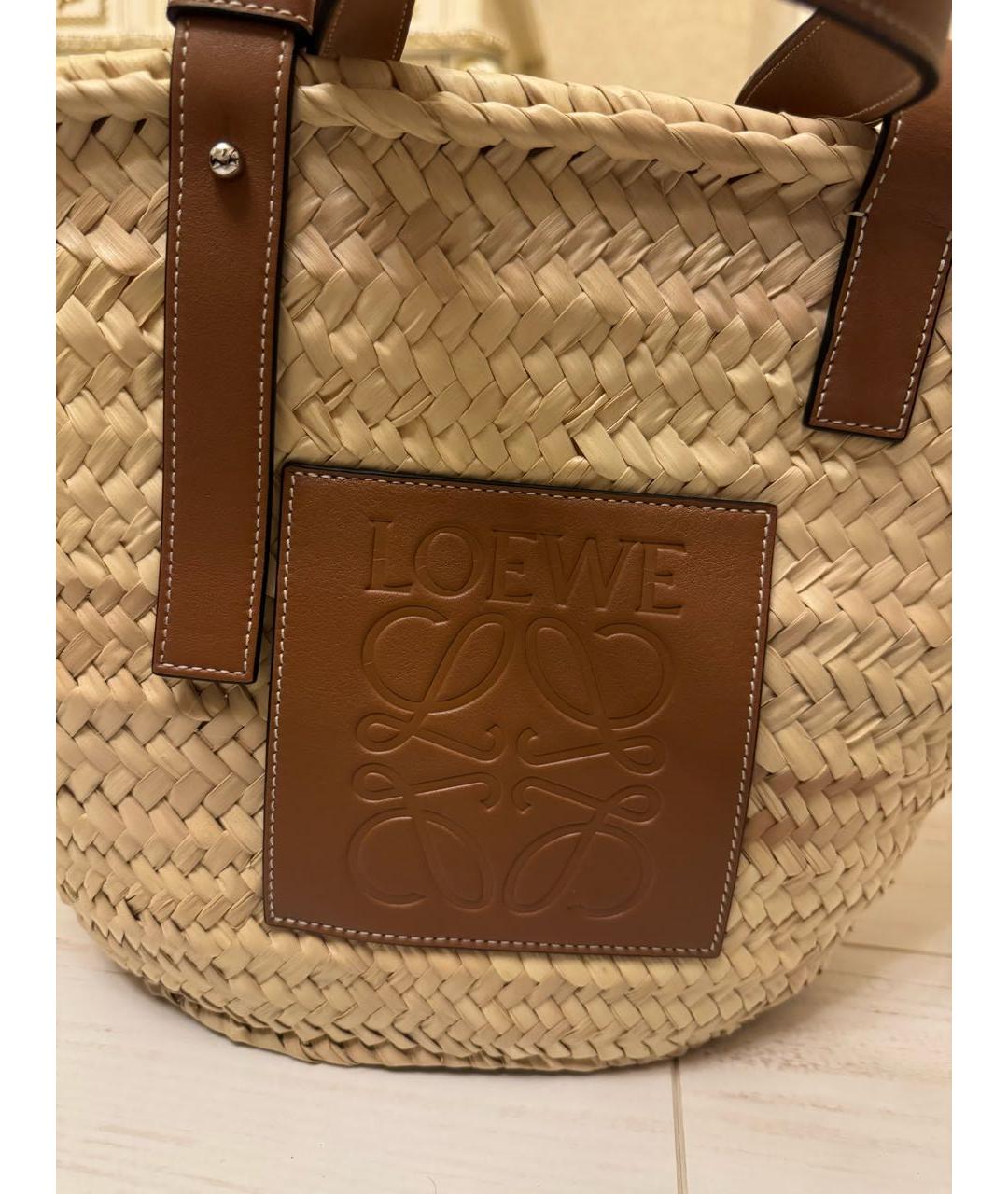 LOEWE Бежевая пелетеная пляжная сумка, фото 4
