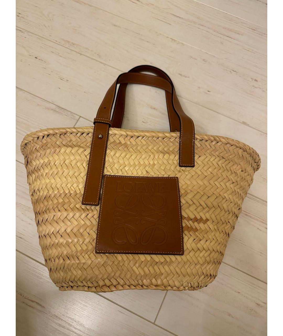 LOEWE Бежевая пелетеная пляжная сумка, фото 8