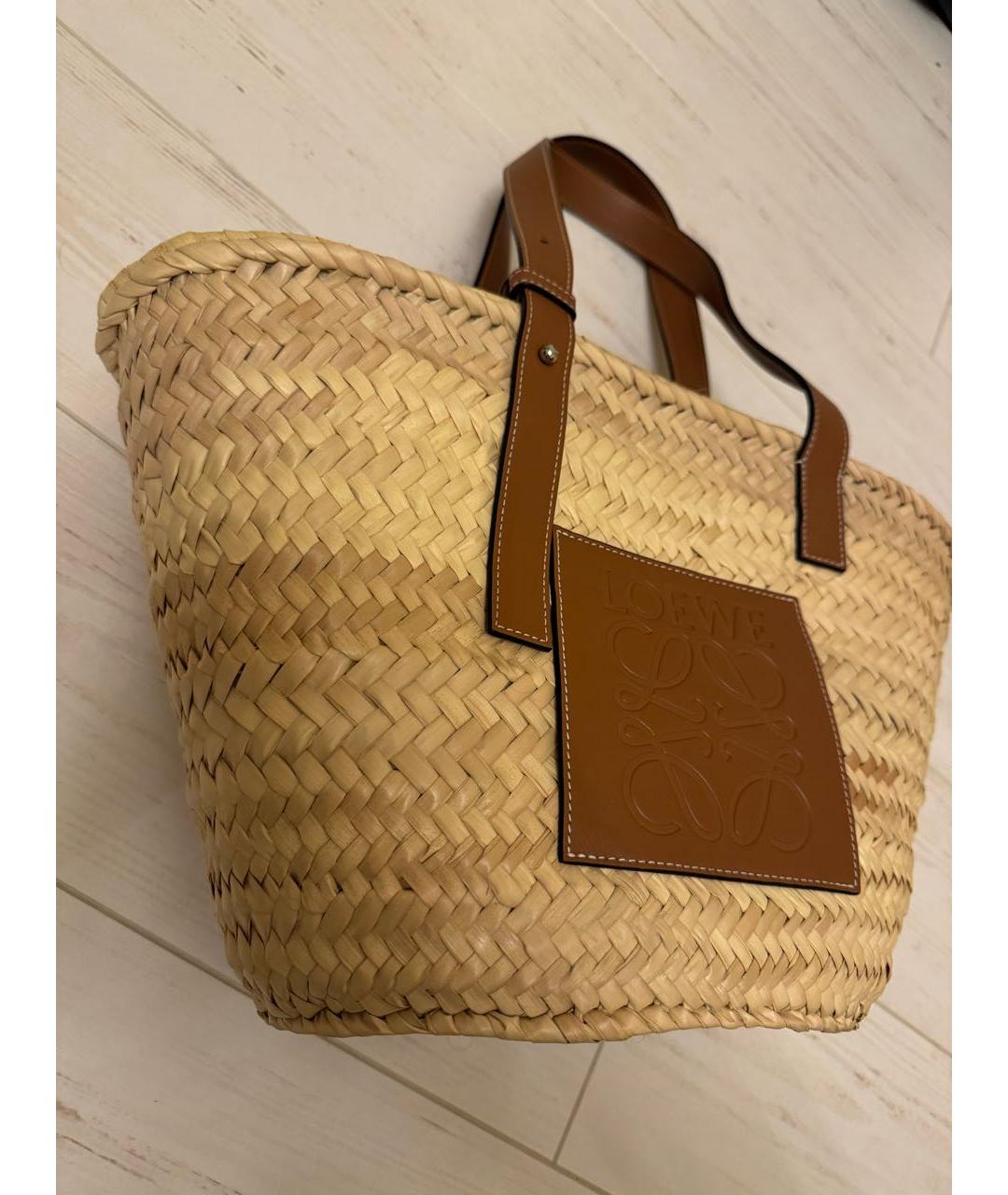 LOEWE Бежевая пелетеная пляжная сумка, фото 2