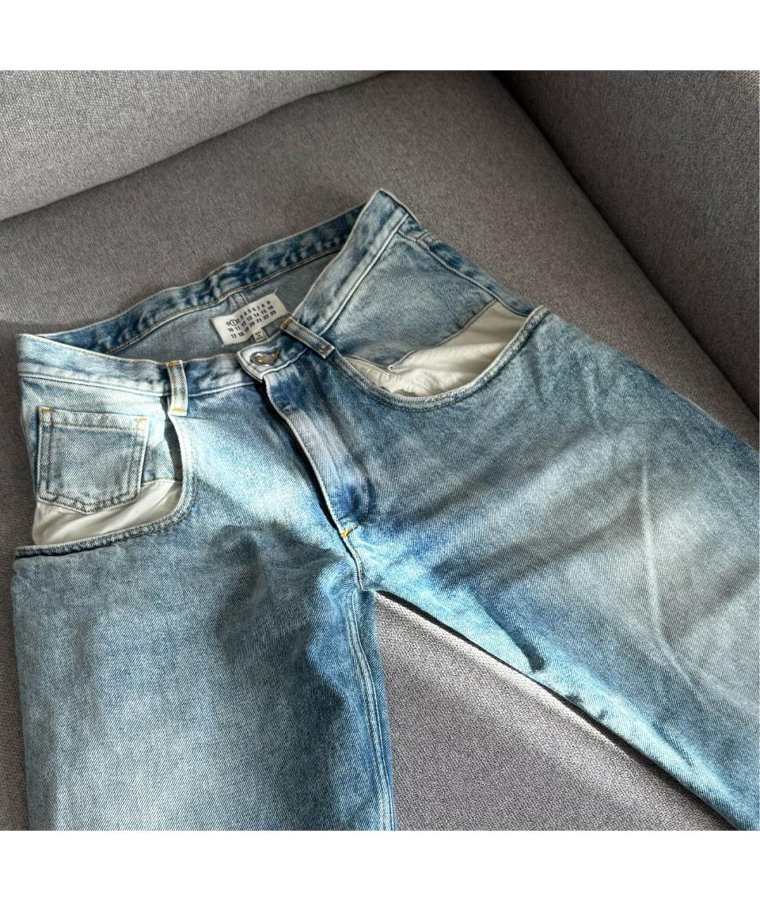 MAISON MARGIELA Голубые хлопковые прямые джинсы, фото 4