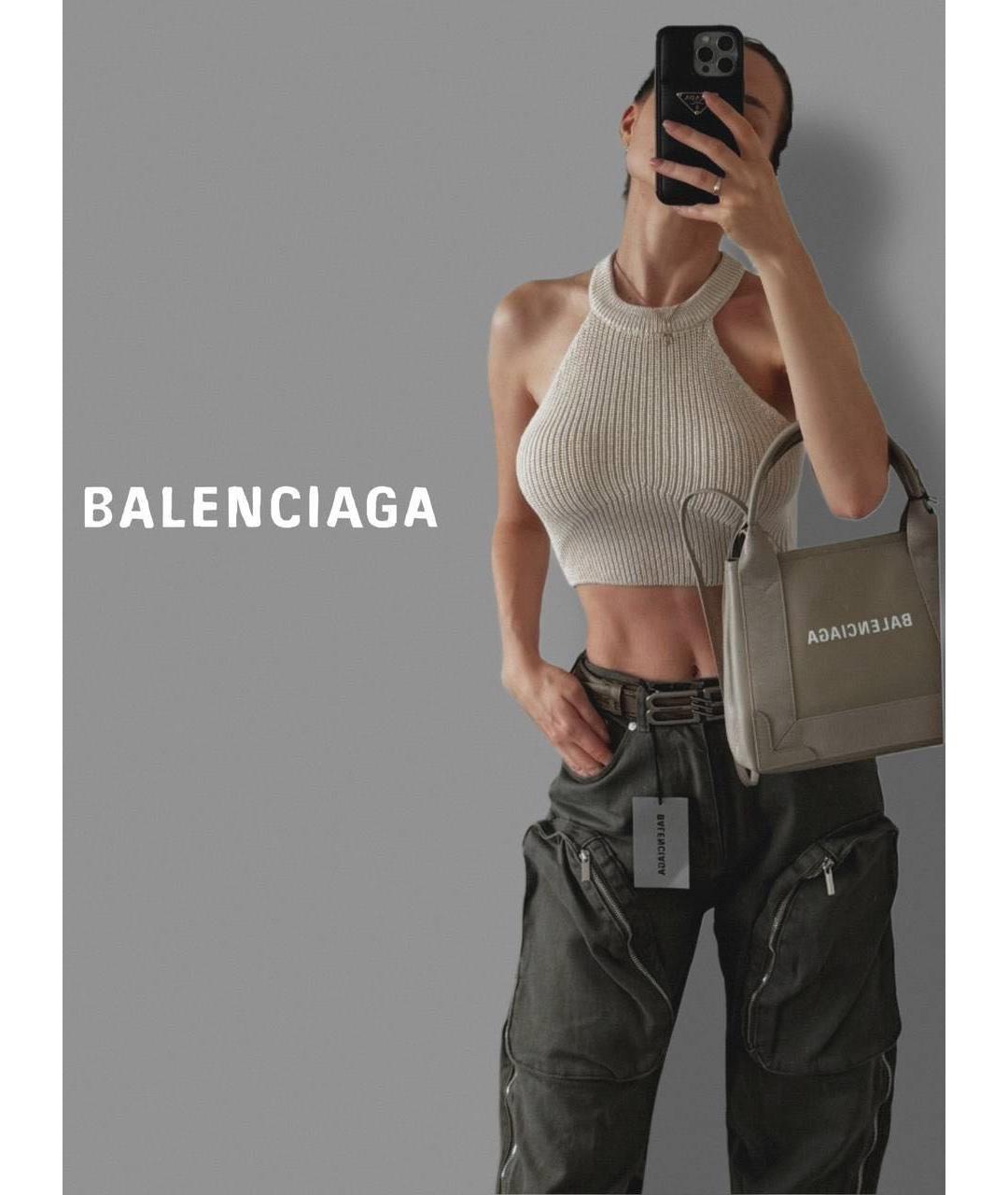 BALENCIAGA Бежевая кожаная сумка с короткими ручками, фото 4