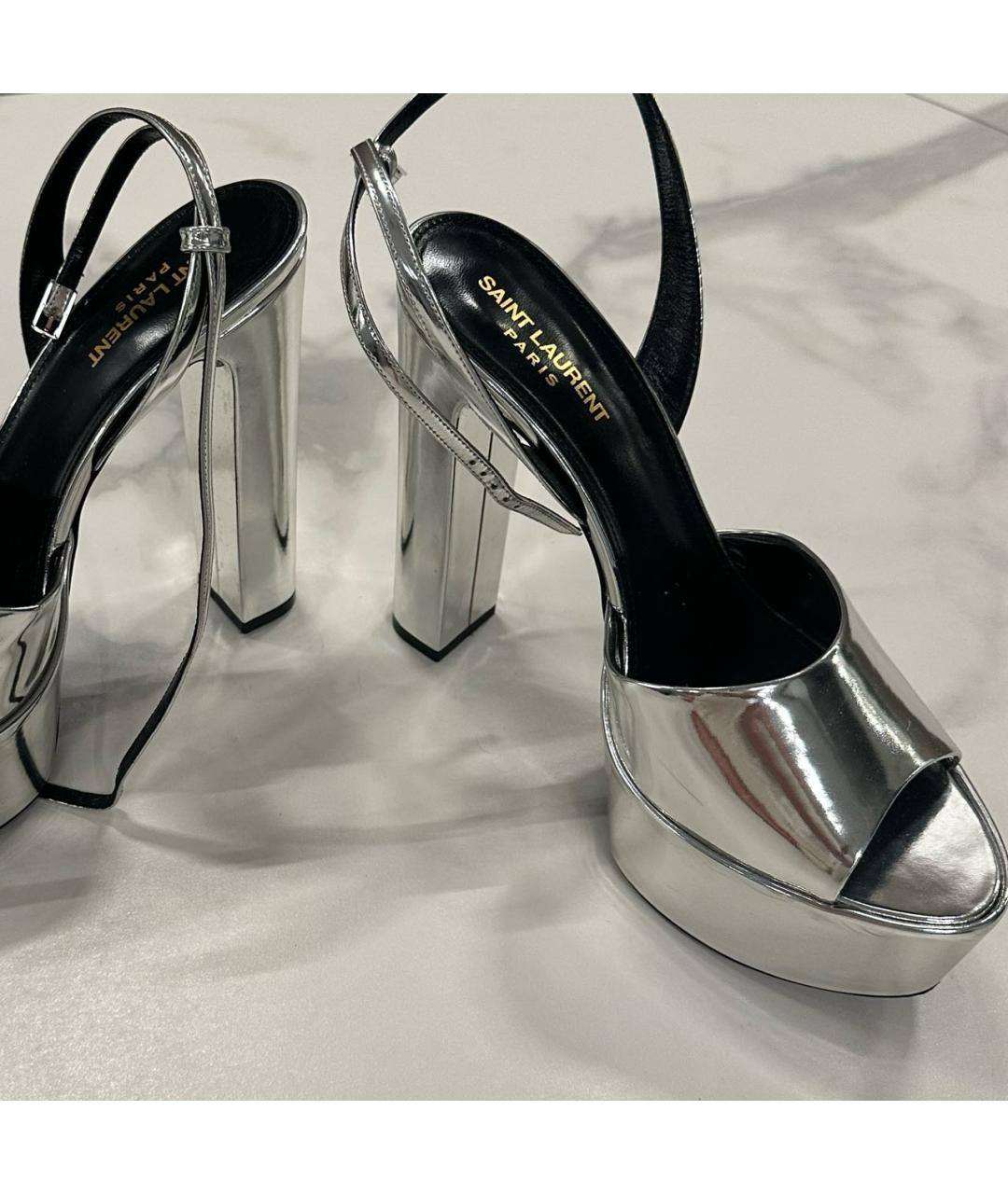 SAINT LAURENT Серебряные кожаные босоножки, фото 5