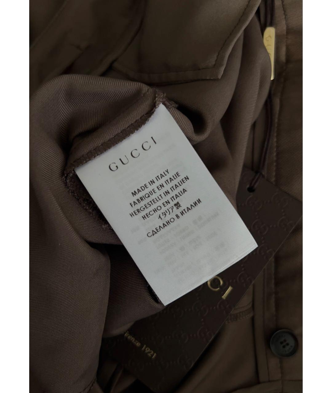 GUCCI Коричневые шелковые прямые брюки, фото 4