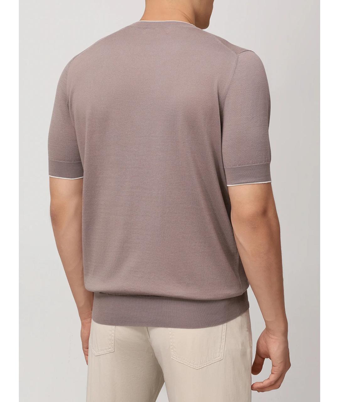 BRUNELLO CUCINELLI Коричневая хлопковая футболка, фото 3