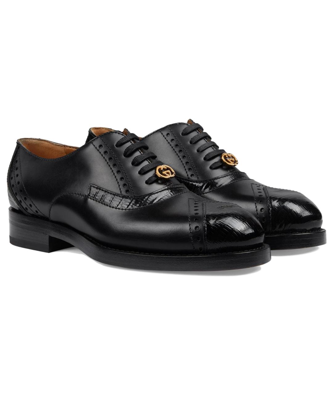 GUCCI Черные кожаные брогги и оксфорды, фото 3