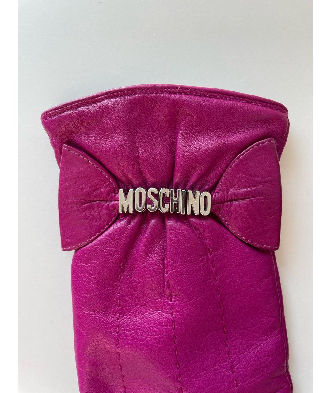 MOSCHINO Фуксия кожаные перчатки, фото 6